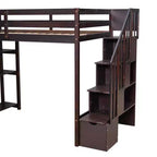 Whisen Twin size Wooden Loft Bed with Storage Drawers and Stairs, Shelves