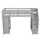 Whisen Twin size Wooden Loft Bed with Storage Drawers and Stairs, Shelves