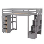 Whisen Twin size Wooden Loft Bed with Storage Drawers and Stairs, Shelves