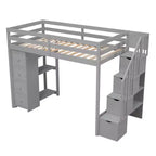 Whisen Twin size Wooden Loft Bed with Storage Drawers and Stairs, Shelves