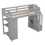 Whisen Twin size Wooden Loft Bed with Storage Drawers and Stairs, Shelves