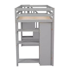 Whisen Twin size Wooden Loft Bed with Storage Drawers and Stairs, Shelves