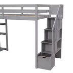 Whisen Twin size Wooden Loft Bed with Storage Drawers and Stairs, Shelves