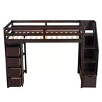 Whisen Twin size Wooden Loft Bed with Storage Drawers and Stairs, Shelves