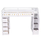 Whisen Twin size Wooden Loft Bed with Storage Drawers and Stairs, Shelves