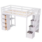 Whisen Twin size Wooden Loft Bed with Storage Drawers and Stairs, Shelves