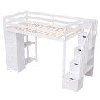 Whisen Twin size Wooden Loft Bed with Storage Drawers and Stairs, Shelves