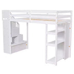 Whisen Twin size Wooden Loft Bed with Storage Drawers and Stairs, Shelves