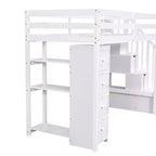 Whisen Twin size Wooden Loft Bed with Storage Drawers and Stairs, Shelves