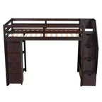 Whisen Twin size Wooden Loft Bed with Storage Drawers and Stairs, Shelves