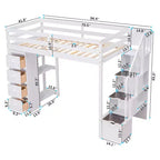 Whisen Twin size Wooden Loft Bed with Storage Drawers and Stairs, Shelves
