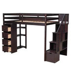 Whisen Twin size Wooden Loft Bed with Storage Drawers and Stairs, Shelves