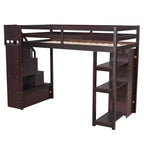 Whisen Twin size Wooden Loft Bed with Storage Drawers and Stairs, Shelves