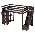 Whisen Twin size Wooden Loft Bed with Storage Drawers and Stairs, Shelves