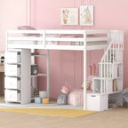 Whisen Twin size Wooden Loft Bed with Storage Drawers and Stairs, Shelves