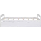 Wood Daybed with Trundle, Twin Size Platform Bed, Space-Saving Frame for Kids and Guests White One Size