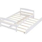 Wood Daybed with Trundle, Twin Size Platform Bed, Space-Saving Frame for Kids and Guests White One Size