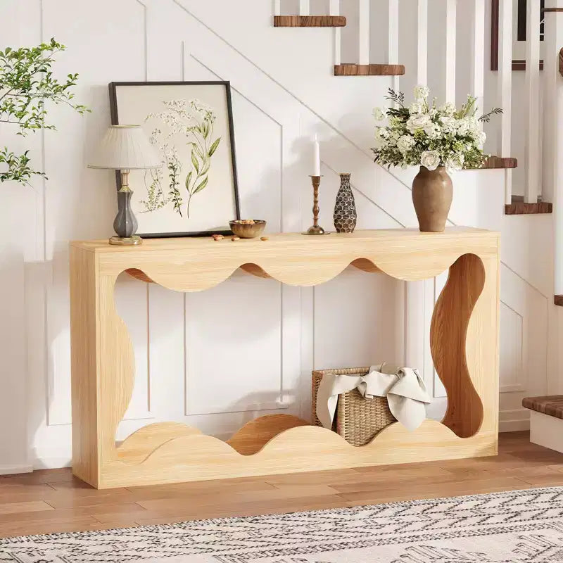 63 Inches Farmhouse Console Table with Storage, Wood Sofa Table, Narrow Console Stand for Entryway Living Room