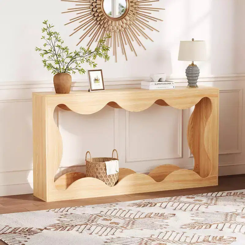 63 Inches Farmhouse Console Table with Storage, Wood Sofa Table, Narrow Console Stand for Entryway Living Room