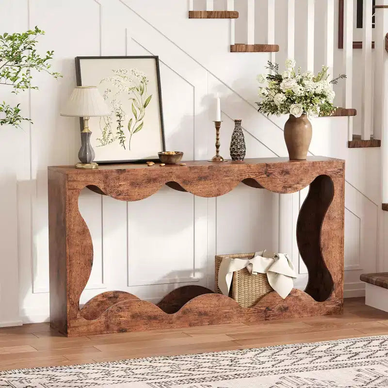 63 Inches Farmhouse Console Table with Storage, Wood Sofa Table, Narrow Console Stand for Entryway Living Room