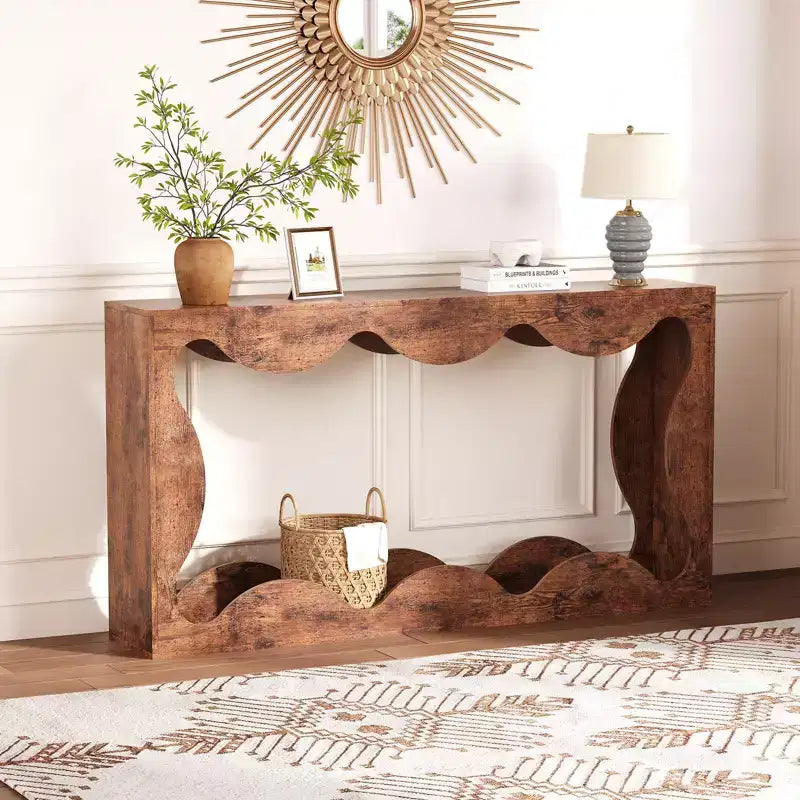 63 Inches Farmhouse Console Table with Storage, Wood Sofa Table, Narrow Console Stand for Entryway Living Room