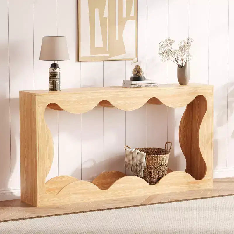 63 Inches Farmhouse Console Table with Storage, Wood Sofa Table, Narrow Console Stand for Entryway Living Room