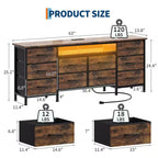 Long Dresser for Bedroom with 10 Fabric Drawers & Power Outlet & LED Light, Entertainment Center TV Stand Dresser for 65-75 TV