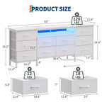 Long Dresser for Bedroom with 10 Fabric Drawers & Power Outlet & LED Light, Entertainment Center TV Stand Dresser for 65-75 TV