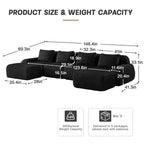 146 U-Shaped Modular Sofa Flannelette 4-Seater Ottoman Buckle No Assembly Black