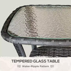 Outdoor Coffee Table with Storage Shelf, Hand-Woven Wicker Side Table with Water-Ripple Glass Top