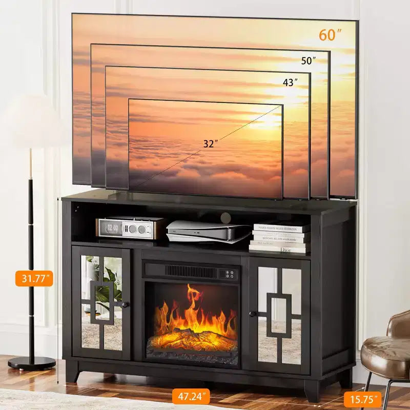Karl Home Fireplace TV Stand for 60 Inch TV Modern Entertainment Center with Glass Door Storage Cabinet