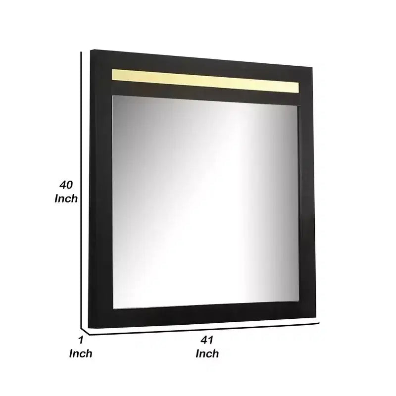 Royal Hampton 41 Inch Dresser Mirror, Modern Glam Black with Gold Acrylic Accents