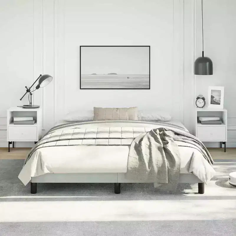 Bed Frame Light Gray Velvet, Engineered wood, Plywood Queen