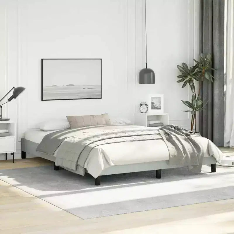 Bed Frame Light Gray Velvet, Engineered wood, Plywood Queen