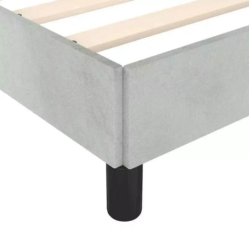Bed Frame Light Gray Velvet, Engineered wood, Plywood Queen