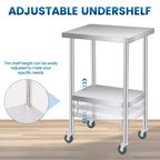 Stainless Steel Table for Prep & Work, Commercial Heavy Duty Prep Table with Adjustable Undershelf for Restaurants