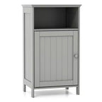 Costway Bathroom Floor Cabinet Single Door Side Cabinet w/ Open Compartment & 3-Position Adjustable Shelf White/Grey