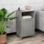 Costway Bathroom Floor Cabinet Single Door Side Cabinet w/ Open Compartment & 3-Position Adjustable Shelf White/Grey