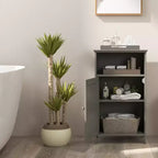 Costway Bathroom Floor Cabinet Single Door Side Cabinet w/ Open Compartment & 3-Position Adjustable Shelf White/Grey