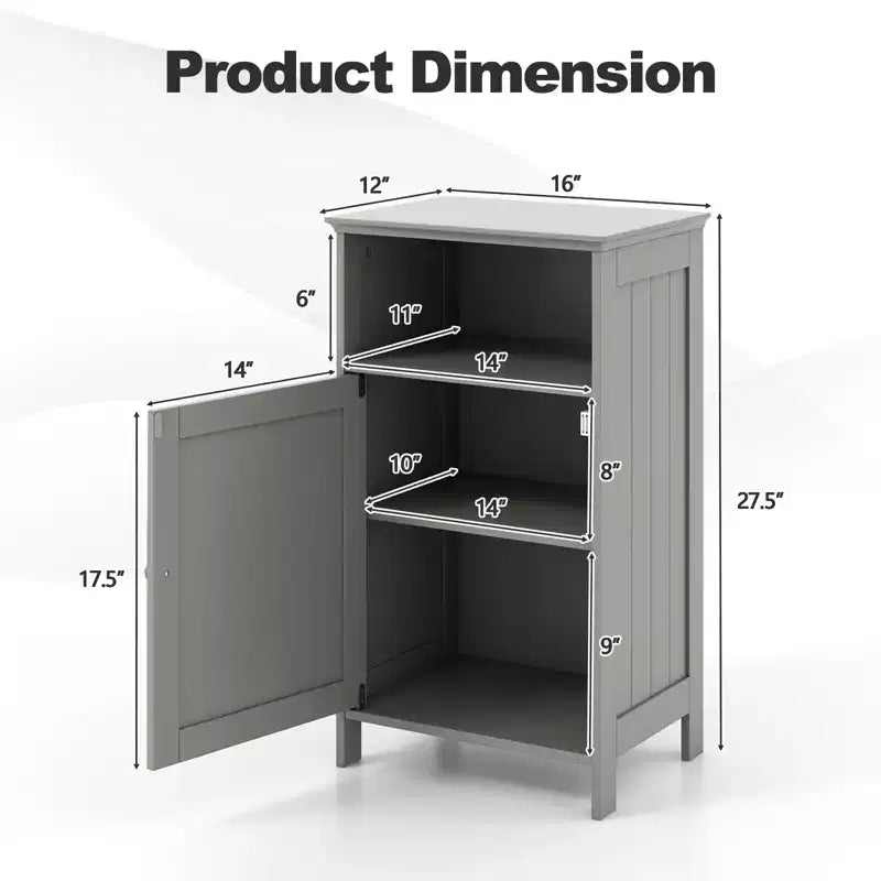 Costway Bathroom Floor Cabinet Single Door Side Cabinet w/ Open Compartment & 3-Position Adjustable Shelf White/Grey