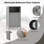 Costway Bathroom Floor Cabinet Single Door Side Cabinet w/ Open Compartment & 3-Position Adjustable Shelf White/Grey