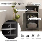 Costway Bathroom Floor Cabinet Single Door Side Cabinet w/ Open Compartment & 3-Position Adjustable Shelf White/Grey