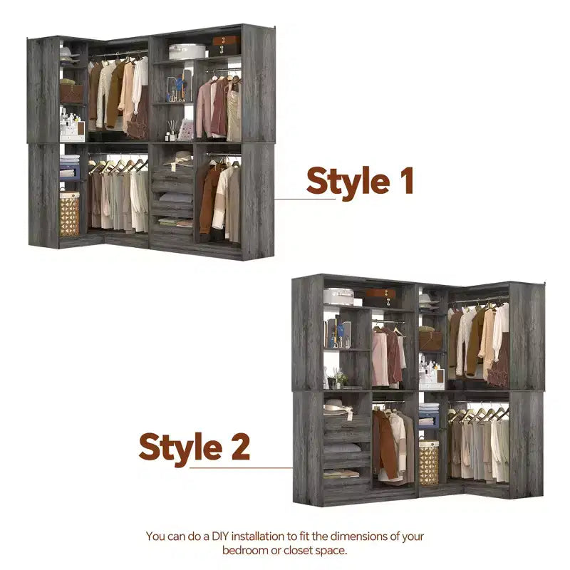 Besiost Set of 2 Corner Closet System with Tower Shelves, Freestanding Closet Organizer with Drawers