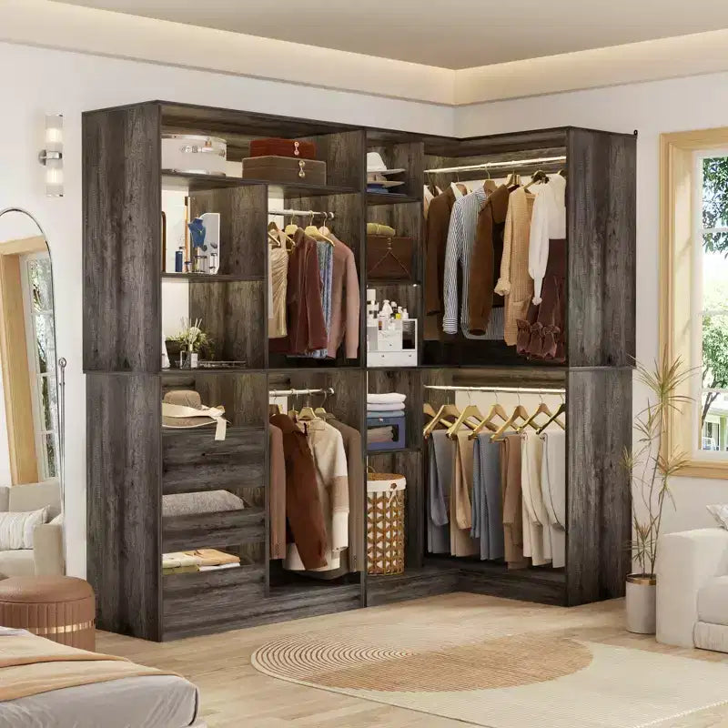 Besiost Set of 2 Corner Closet System with Tower Shelves, Freestanding Closet Organizer with Drawers