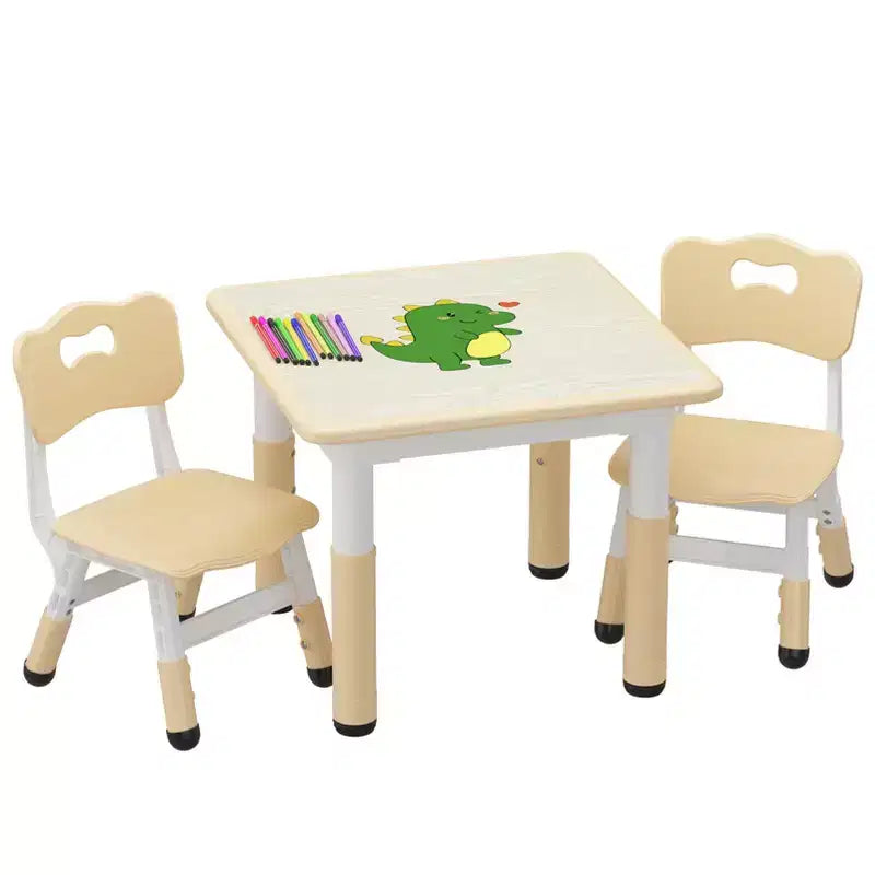 Height Adjustable Kids Table & 2 Chairs Set - Graffiti Desktop, Non-Slip Design - Perfect for Toddlers in Home Daycare & Preschool