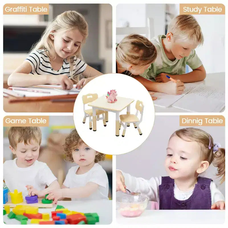 Height Adjustable Kids Table & 2 Chairs Set - Graffiti Desktop, Non-Slip Design - Perfect for Toddlers in Home Daycare & Preschool
