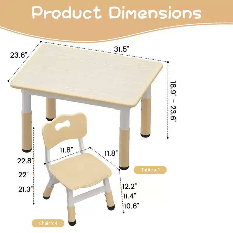 Height Adjustable Kids Table & 2 Chairs Set - Graffiti Desktop, Non-Slip Design - Perfect for Toddlers in Home Daycare & Preschool