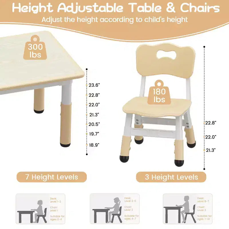 Height Adjustable Kids Table & 2 Chairs Set - Graffiti Desktop, Non-Slip Design - Perfect for Toddlers in Home Daycare & Preschool