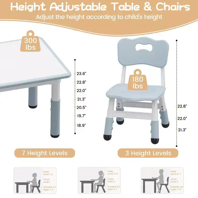 Height Adjustable Kids Table & 2 Chairs Set - Graffiti Desktop, Non-Slip Design - Perfect for Toddlers in Home Daycare & Preschool