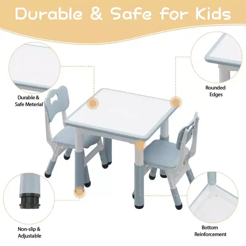 Height Adjustable Kids Table & 2 Chairs Set - Graffiti Desktop, Non-Slip Design - Perfect for Toddlers in Home Daycare & Preschool